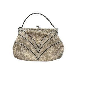 Vintage Beaded Evening Clutch Purse Chain Handle & Metal Frame Old Hollywood